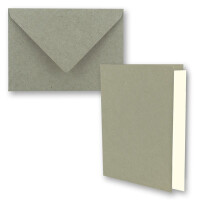 250x graues Vintage Kraftpapier Falt-Karten SET mit Umschlägen und Einlegern DIN A5 - 21 x 14,8 cm - grau - Recycling - blanko
