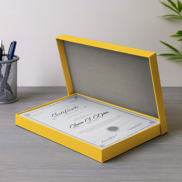 1x DIN A4 - Hochwertige Geschenk- und Aufbewahrungsbox - 30,2 x 21,3 x 2,1 cm - Honiggelb