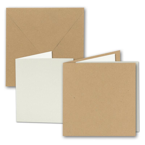 10x Quadratisches Faltkarten SET aus Kraft-Papier in sandbraun 15,7 x 15,7 cm - Doppel-Karten mit Briefumschlägen und Einlegeblättern aus Recycling-Papier - Serie UmWelt