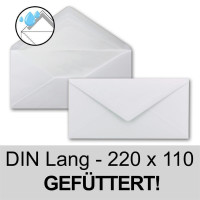 100 x DIN Lang Briefumschläge - Weiß mit weißem Seidenfutter - 11x22 cm - 100 g/m² - ideal für Einladungen, Weihnachtskarten, Glückwunschkarten aus der Serie Farbenfroh