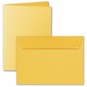ARTOZ 15x DIN A6 Faltkarten-Set mit Umschlägen - Sonnengelb (Gelb) - 105 x 148 mm - gerippte Bastelkarten blanko mit Brief-Umschlägen - 220 g/m²