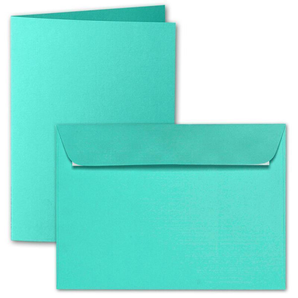 ARTOZ 15x DIN A6 Faltkarten-Set mit Umschlägen - Smaragdgrün (Grün) - 105 x 148 mm - gerippte Bastelkarten blanko mit Brief-Umschlägen - 220 g/m²