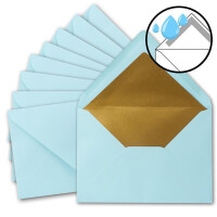 10 Sets - Faltkarten DIN A5 - Hellblau (Blau) mit Umschläge DIN C5 mit Gold Metallic Futter - 14,8 x 21 cm - FarbenFroh by GUSTAV NEUSER