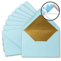 200 Sets - Faltkarten DIN A5 - Hellblau (Blau) mit Umschläge DIN C5 mit Gold Metallic Futter und weißen Einleger - 14,8 x 21 cm - FarbenFroh by GUSTAV NEUSER