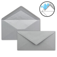 500x Briefpapier-Sets DIN A4 und DL gefütterten Briefumschlägen mit weißem Seidenfutter, Nassklebung - Hellgrau - mattes Schreibpapier