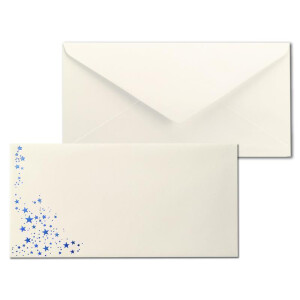 250x Briefumschläge mit Metallic Sternen - DIN Lang - Blau geprägter Sternenregen - Farbe: creme, Nassklebung, 80 g/m² - 110 x 220 mm - ideal für Weihnachten