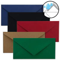 400x Briefumschläge mit Metallic Sternen - DIN Lang - Mix Set 10, Umschläge in Rot, Schwarz, Grün, Blau und Kraftpapier - mit Sternen in Gold