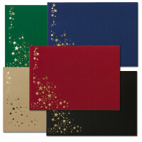 500x Briefumschläge mit Metallic Sternen - DIN C5 - Mix Set 10, Umschläge in Rot, Schwarz, Grün, Blau und Kraftpapier - mit Sternen in Gold