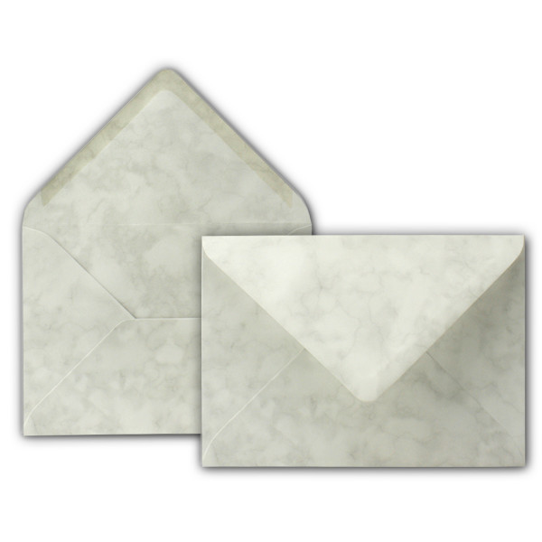 25x Brief-Umschläge in Marmor Hellgrau Hellgrau - 80 g/m² - Kuverts in DIN B6 Format 12,5 x 17,6 cm - Nassklebung ohne Fenster