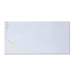 25x Briefumschläge mit Metallic Sternen - DIN Lang - Gold geprägter Sternenregen - Farbe: weiß, Haftklebung, 100 g/m² - 110 x 220 mm - ideal für Weihnachten