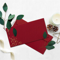 500x Briefumschläge mit Metallic Sternen - DIN Lang - Gold geprägter Sternenregen - Farbe: dunkelrot, Haftklebung, 120 g/m² - 110 x 220 mm - ideal für Weihnachten