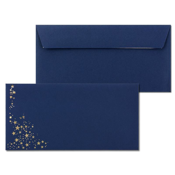500x Briefumschläge mit Metallic Sternen - DIN Lang - Gold geprägter Sternenregen - Farbe: dunkelblau, Haftklebung, 120 g/m² - 110 x 220 mm - ideal für Weihnachten