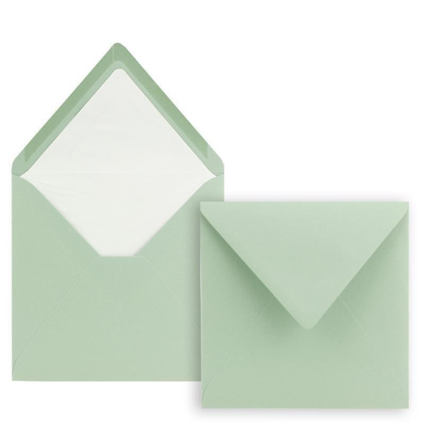 25x Briefumschläge Quadratisch 16 x 16 cm Eukalyptus - Umschläge mit weißem Seidenfutter - Kuverts ohne Fenster & mit Nassklebung - Für Einladungskarten zu Hochzeit und Geburtstag