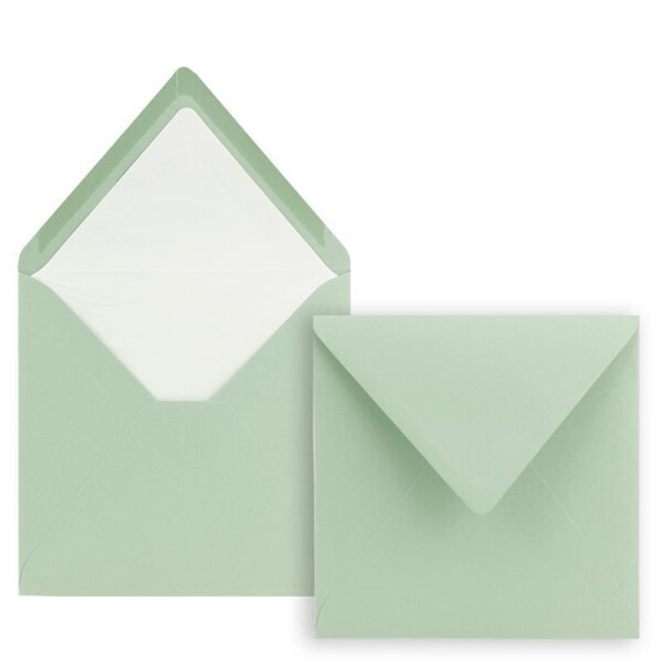 300x Briefumschläge Quadratisch 16 x 16 cm Eukalyptus - Umschläge mit weißem Seidenfutter - Kuverts ohne Fenster & mit Nassklebung - Für Einladungskarten zu Hochzeit und Geburtstag