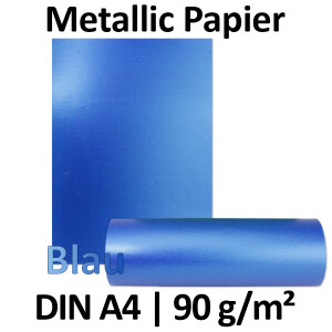 Metallic Papier DIN A4 21,0 x 29,7 cm - Blau Metallic - 15 Stück - glänzendes Bastelpapier 90 g/m² - Rückseite Weiß - Für Einladungen, Hochzeiten