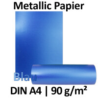 Metallic Papier DIN A4 21,0 x 29,7 cm - Blau Metallic - 15 Stück - glänzendes Bastelpapier 90 g/m² - Rückseite Weiß - Für Einladungen, Hochzeiten