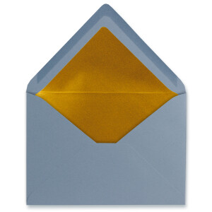Kuverts Graublau - 500 Stück - Brief-Umschläge DIN C6 - 114 x 162 mm - 11,4 x 16,2 cm - Nassklebung - matte Oberfläche & Gold-Metallic Fütterung - ohne Fenster - für Einladungen