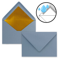 Kuverts Graublau - 500 Stück - Brief-Umschläge DIN C6 - 114 x 162 mm - 11,4 x 16,2 cm - Nassklebung - matte Oberfläche & Gold-Metallic Fütterung - ohne Fenster - für Einladungen