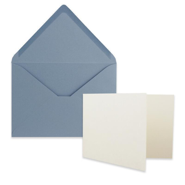 25x Stück Karte mit Umschlag Set Faltkarten DIN A7 quer 10,5 x 7,4 cm Naturweiß mit Brief-Umschlägen C7 Graublau Nassklebung
