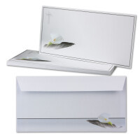 25x Trauerkarten Set mit Umschlag DIN LANG - Motiv Trauerblume - Danksagungskarten Trauer Ohne Fenster - würdevolle Beileidskarte