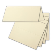 500x Tischkarten in Creme-Elfenbein (Hochglanz) - 4,5 x 10 cm - blanko - Doppel-Karten - als Platzkarten und Namenskarten für Hochzeit und Feste
