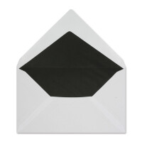 50 Stück Trauerumschläge in Weiß mit handgeränderten schwarzem Rand - Mit schwarzem Seidenfutter - Größe: 12 x 20 cm