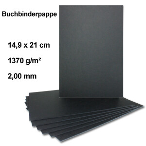 5x Buchbinderpappe DIN A5 in Schwarz, Stärke: 2,0 mm, Grammatur: 1.340 g/m²
