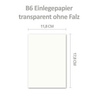 50x ungefalztes einfaches Einlege-Papier für B6 Karten - transparent-weiß - 11,8 x 17,8 cm - hochwertiges durchsichtiges Papier ohne Falz - von GUSTAV NEUSER