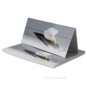 50x Danksagungskarten Trauer DIN LANG - Doppelkarten aufklappbar - Trauerkarten mit Motiv Trauerblume mit Blatt - würdevolle Dankeskarte