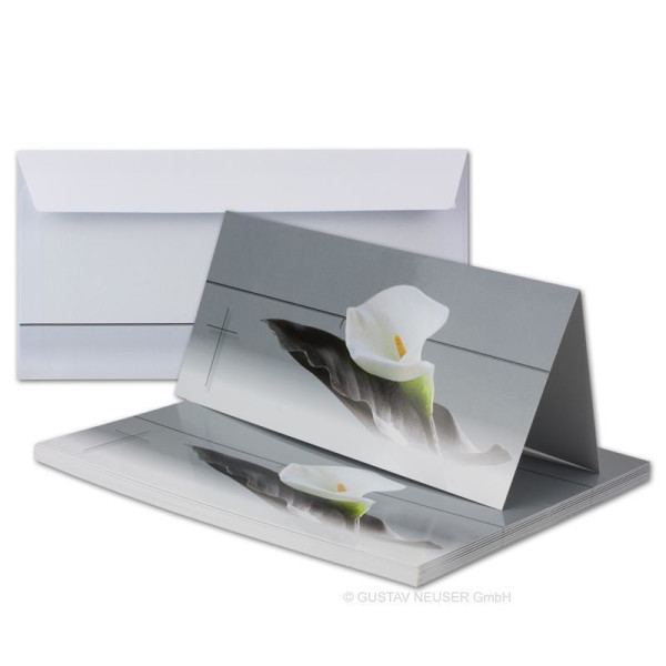 25x Trauerkarten Set mit Umschlägen DIN LANG - Motiv Trauerblume - Danksagungskarten Trauer Ohne Fenster - würdevolle Doppelkarten