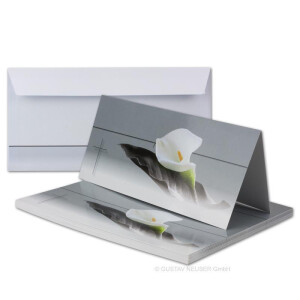50x Trauerkarten Set mit Umschlägen DIN LANG - Motiv Trauerblume - Danksagungskarten Trauer Ohne Fenster - würdevolle Doppelkarten