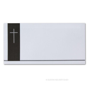 50x Trauerkarten Set mit Umschlägen DIN LANG - Motiv Rose Stein Trauerkreuz - Danksagungskarten Trauer Ohne Fenster - würdevolle Doppelkarten