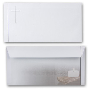 50 x Trauer-Set - Danksagungs-Trauer-Doppelkarten mit Umschlägen DIN Lang 21 x 19,8 cm - Hochglanz - Serie: Bianca