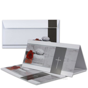 25 x Trauer-Set - Danksagungs-Trauer-Doppelkarten mit Umschlägen DIN Lang 21 x 19,8 cm - Hochglanz - Serie: Mathilde