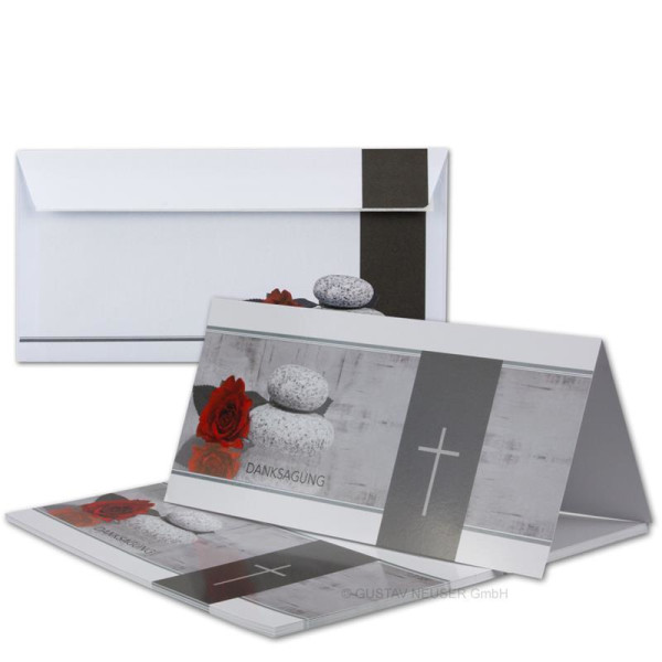 50 x Trauer-Set - Danksagungs-Trauer-Doppelkarten mit Umschlägen DIN Lang 21 x 19,8 cm - Hochglanz - Serie: Mathilde
