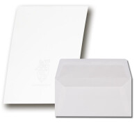 25 Sets Gohrsmühle Feinstpapier mit abgepasstem Wasserzeichen - Weiß Matt DIN A4 - Umschläge DIN Lang gefüttert mit hellgrauem Seidenpapier 80 g/m²