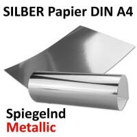 Silber Metall Spiegel Papier - 20er-Set - spiegelnd silber - Rückseite Weiß - DIN A4 21,0 x 29,5 cm -Ideal zum Basteln und Selbstgestalten