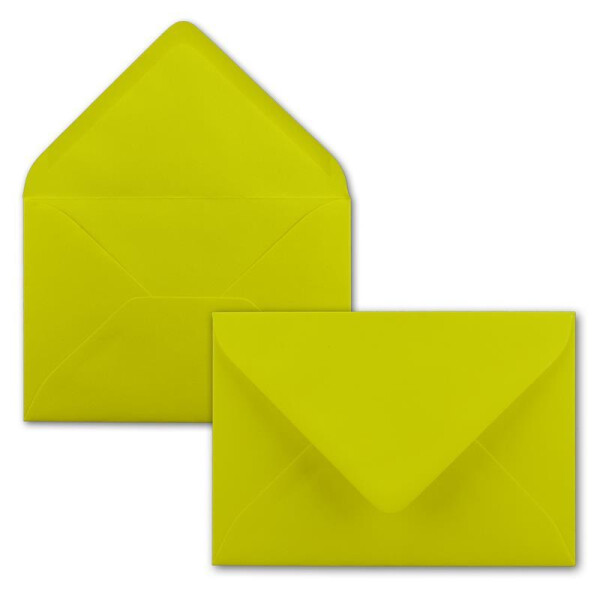 100x Brief-Umschläge Format B6 - Limette- 12 x 17,5 cm - Nassklebung mit spitzer Klappe - 110 g/m² - Einladungs-Kuverts