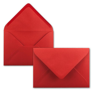 100x Brief-Umschläge Format B6 - leuchtendes Rot- 12 x 17,5 cm - Nassklebung mit spitzer Klappe - 110 g/m² - Einladungs-Kuverts