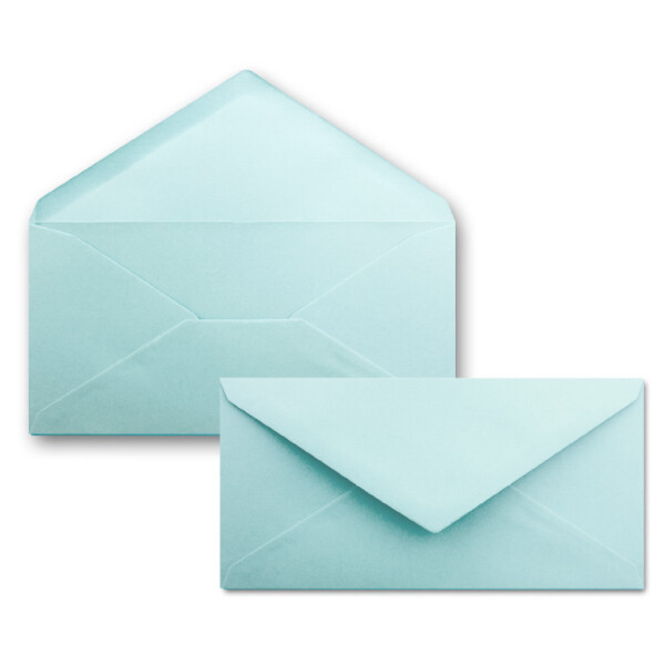 100 Brief-Umschläge Hell-Blau DIN Lang - 110 x 220 mm (11 x 22 cm) - Nassklebung ohne Fenster - Ideal für Einladungs-Karten - Serie FarbenFroh