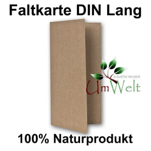 100 Stück I Doppelkarten, Recycling - Naturfarbe braun, DIN LANG 105 x 210 (100% natubelassenes Material - FSC-zertifiziert)