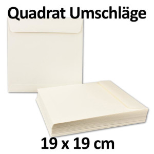 100x quadratische Brief-Umschläge 19 x 19 cm, Opal-Weiß - Nassklebung, starke Qualität 120 g/m² - Quadratische Kuverts für Einladungs-Karten