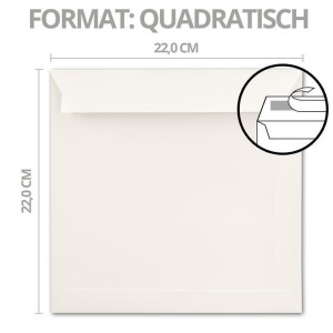 100 große quadratische Briefumschläge 22 x 22 cm - Creme - 120 Gramm pro m²  - Für ganz besondere Anlässe - Haftklebung