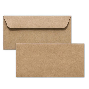 100 Kraftpapier Umschläge DIN Lang - Braun ÖKO Vintage- Haftklebung 11,4 x 22,9 cm - Briefumschläge ohne Fenster aus Recycling Papier - Vintage Kuvert aus 100% naturbelassenem Material