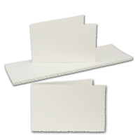 100x Vintage Falt-Karten mit Zackenschnitt Querformat - Natur-Weiß - Edel-Bütten - DIN B6 - 11,0 x 17,3 cm - imitierter Büttenrand - Doppel-Karten - Querdoppelt