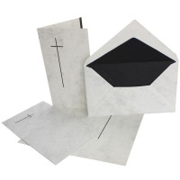 100 stück Trauerkarten-set- Doppel-Karte (11,4x19,5 cm) mit Umschlag 12x20 cm, marmoriert mit Trauer-Kreuz für Trauer-Anzeige bei Todesfall