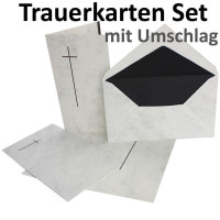 100 stück Trauerkarten-set- Doppel-Karte (11,4x19,5 cm) mit Umschlag 12x20 cm, marmoriert mit Trauer-Kreuz für Trauer-Anzeige bei Todesfall