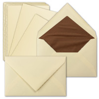 50 Sets Vintage Einzel-Karten & Brief-Umschläge, ca. B6, Büttenpapier, 11,3 x 17,5 cm, Elfenbein - ohne Falz - Zerkall-Bütten