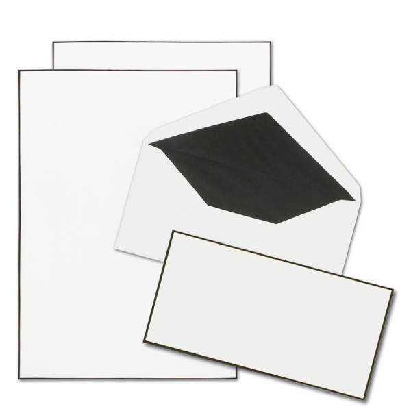 50x Trauerpapier Sets DIN A4 mit gefütterten Umschlägen - handgemachter schwarzer Rand - Briefpapier für Kondolenz