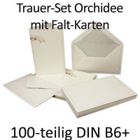 100-teiliges Trauerkarten-Set Motiv Orchidee, DIN B6+ - 50 Trauer-Faltkarten & 50 Trauer-Umschläge - Ideal zum Bedrucken